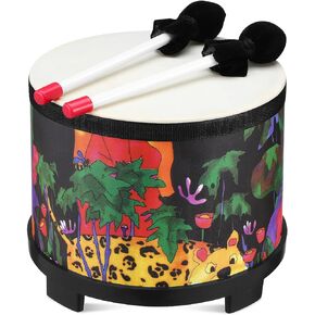 Vaguelly Bongos Wooden Kids Drum Set:8 Inch Floor Tom Drum Toddler Drum with Mallets,Orff Musical Instruments Christmas Birthday Gift