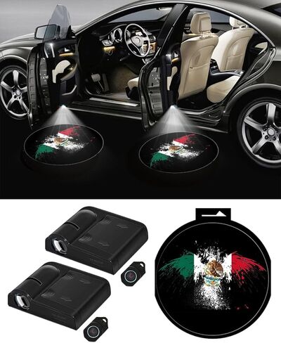 2 قطعة لشعار النسر المكسيكي أضواء باب السيارة شعار العارض، علم المكسيك مجاملة شبح الظل ترحيب الباب مصباح يناسب جميع السيارات (لMXG) in Kuwait