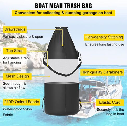 VEVOR T-Top Storage Bag, Hold 4 Type II Life Jackets, 600D Oxford Fabric Life Vests Storage Bag, with Boat Trash Bag, for Most T-Top Boats, Bimini Tops and Pontoon Tops (Life Jackets not Included) in Saudi Arabia