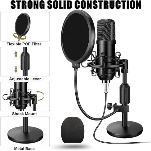 Podcast Equipment Bundle, 48V Condenser Microphone Bundle with F9 Sound Card, Podcast Microphone Recording Studio Package for Podcasting Live Streaming Singing PC Mobile TikTok YouTube in Kuwait