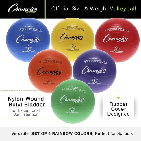 Champion Sports Rubber Volleyball, Official Size, for Indoor and Outdoor Use - Durable, Regulation Volleyballs for Beginners, Competitive, Recreational Play - Premium Volleyball Equipment - Assorted in Saudi Arabia