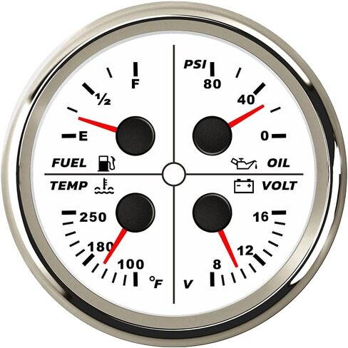 ELING Universal 85 مم 4 في 1 مقياس ضغط الزيت متعدد الوظائف 0-80 رطل لكل بوصة مربعة مستوى الوقود 0-190ohm 100-250 درجة فهرنهايت درجة حرارة الماء 8-16 فولت فولتميتر مع إضاءة خلفية حمراء (أسود + أسود) in Kuwait