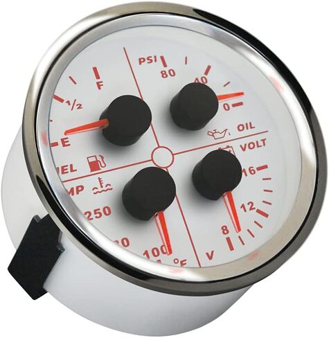 ELING Universal 85 مم 4 في 1 مقياس ضغط الزيت متعدد الوظائف 0-80 رطل لكل بوصة مربعة مستوى الوقود 0-190ohm 100-250 درجة فهرنهايت درجة حرارة الماء 8-16 فولت فولتميتر مع إضاءة خلفية حمراء (أسود + أسود) in Kuwait