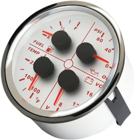 ELING Universal 85 مم 4 في 1 مقياس ضغط الزيت متعدد الوظائف 0-80 رطل لكل بوصة مربعة مستوى الوقود 0-190ohm 100-250 درجة فهرنهايت درجة حرارة الماء 8-16 فولت فولتميتر مع إضاءة خلفية حمراء (أسود + أسود) in Kuwait