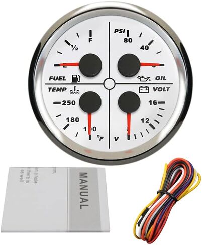 ELING Universal 85 مم 4 في 1 مقياس ضغط الزيت متعدد الوظائف 0-80 رطل لكل بوصة مربعة مستوى الوقود 0-190ohm 100-250 درجة فهرنهايت درجة حرارة الماء 8-16 فولت فولتميتر مع إضاءة خلفية حمراء (أسود + أسود) in Kuwait