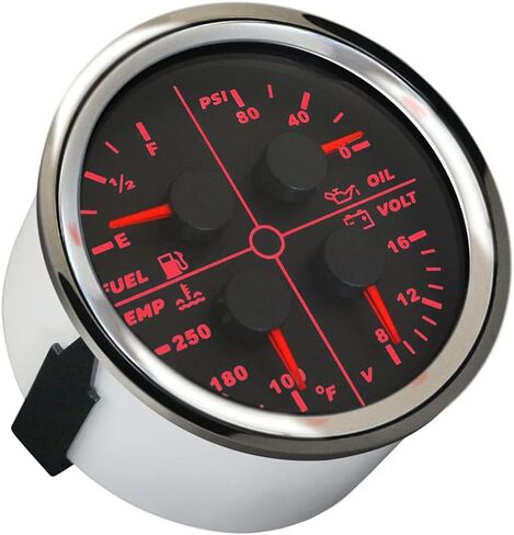 ELING Universal 85 مم 4 في 1 مقياس ضغط الزيت متعدد الوظائف 0-80 رطل لكل بوصة مربعة مستوى الوقود 0-190ohm 100-250 درجة فهرنهايت درجة حرارة الماء 8-16 فولت فولتميتر مع إضاءة خلفية حمراء (أسود + أسود) in Kuwait