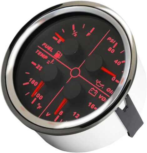 ELING Universal 85 مم 4 في 1 مقياس ضغط الزيت متعدد الوظائف 0-80 رطل لكل بوصة مربعة مستوى الوقود 0-190ohm 100-250 درجة فهرنهايت درجة حرارة الماء 8-16 فولت فولتميتر مع إضاءة خلفية حمراء (أسود + أسود) in Kuwait