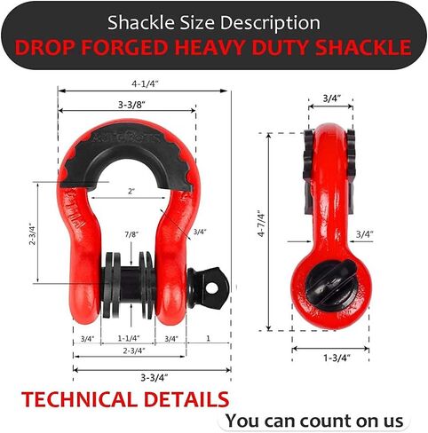 AUTOBOTS Shackles 3/4" (2 Pack), D Ring Shackle 45,000Ib Max Break Strength with 7/8" Pin & Isolator Washers Heavy Duty Clevis Tow Shackle for Tow Strap Jeep Vehicle Off Road Recovery Black in Saudi Arabia