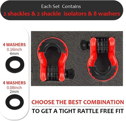 AUTOBOTS Shackles 3/4" (2 Pack), D Ring Shackle 45,000Ib Max Break Strength with 7/8" Pin & Isolator Washers Heavy Duty Clevis Tow Shackle for Tow Strap Jeep Vehicle Off Road Recovery Black in Saudi Arabia