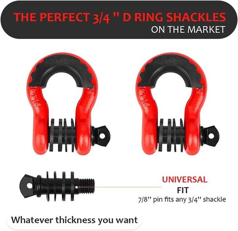 AUTOBOTS Shackles 3/4" (2 Pack), D Ring Shackle 45,000Ib Max Break Strength with 7/8" Pin & Isolator Washers Heavy Duty Clevis Tow Shackle for Tow Strap Jeep Vehicle Off Road Recovery Black in Saudi Arabia