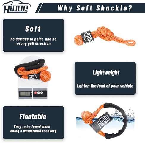 2 Pcs Soft Shackle 1/2 Inch X 24 Inch Synthetic Soft Shackle Recovery Kit 55000lbs Breaking Strength Off Road Towing Shackles for ATV, SUV, Trucks,4x4(Blue) in Saudi Arabia