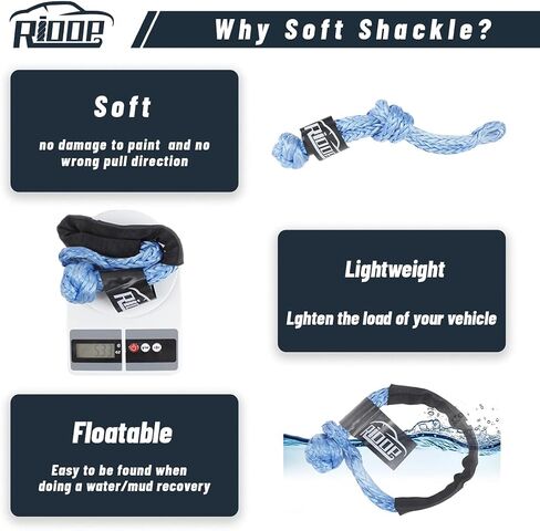 2 Pcs Soft Shackle 1/2 Inch X 24 Inch Synthetic Soft Shackle Recovery Kit 55000lbs Breaking Strength Off Road Towing Shackles for ATV, SUV, Trucks,4x4(Blue) in Saudi Arabia