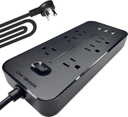 Power Strip Surge Protector with 6 AC Outlets & 4 USB Ports (1USB C),6 Feet Extension Cord,Flat Plug,NANOLAKE 1700J Surge Protection, Compact, Mountable, Home,Dorm, Office,Black (Without Night Light) in Saudi Arabia