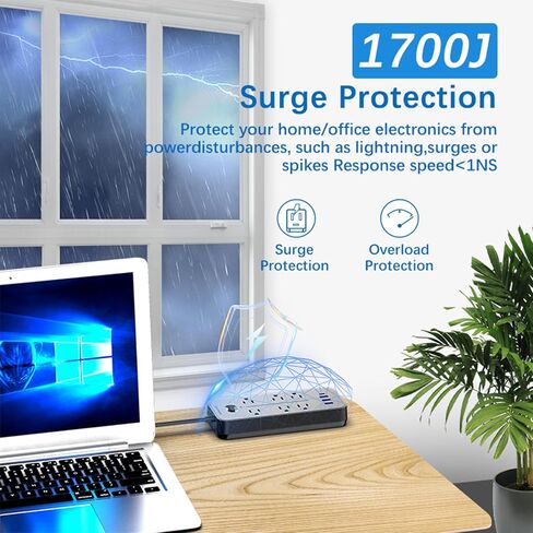 Power Strip Surge Protector with 6 AC Outlets & 4 USB Ports (1USB C),6 Feet Extension Cord,Flat Plug,NANOLAKE 1700J Surge Protection, Compact, Mountable, Home,Dorm, Office,Black (Without Night Light) in Saudi Arabia