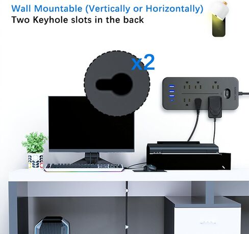 Power Strip Surge Protector with 6 AC Outlets & 4 USB Ports (1USB C),6 Feet Extension Cord,Flat Plug,NANOLAKE 1700J Surge Protection, Compact, Mountable, Home,Dorm, Office,Black (Without Night Light) in Saudi Arabia