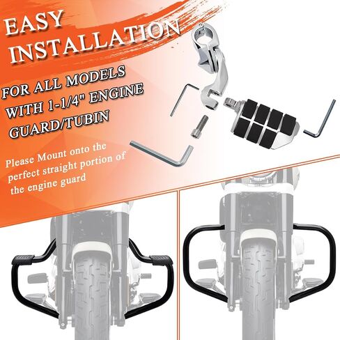 1.25" Highway Footpegs,Short Angled Adjustable Highway Pegs w/Mounts for Harley Touring Street Glide Electra Glide Road King Softail CVO Dyna Trike VRSC Sportster w/1-1/4" Engine Guard,Black#2 in Saudi Arabia
