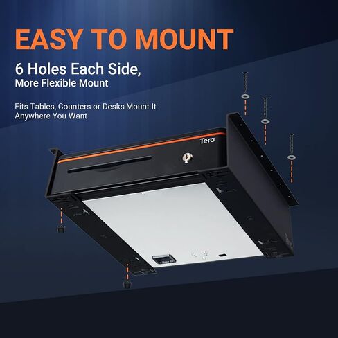 Tera Universal Under Counter Mounting Brackets for Cash Drawer 13" 14" 15" 16" Easy Installation Heavy Duty Metal Steel Bracket with Screws for Small Business Under Desk Cabinet Fits Most Cash Drawers in Saudi Arabia
