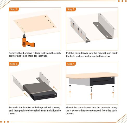 Tera Universal Under Counter Mounting Brackets for Cash Drawer 13" 14" 15" 16" Easy Installation Heavy Duty Metal Steel Bracket with Screws for Small Business Under Desk Cabinet Fits Most Cash Drawers in Saudi Arabia