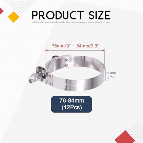 Hilitchi 12Pcs Stainless Steel T-Bolt Clamps with Rounded Band Edges Heavy Duty Turbo Intake Intercooler Clamp (38-43MM) for 1 3/16 Inch Hose in Saudi Arabia
