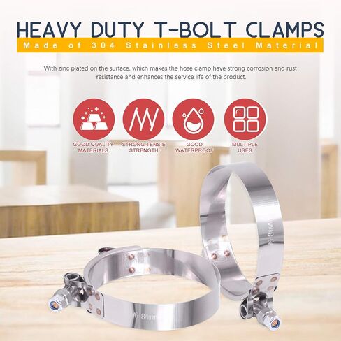 Hilitchi 12Pcs Stainless Steel T-Bolt Clamps with Rounded Band Edges Heavy Duty Turbo Intake Intercooler Clamp (38-43MM) for 1 3/16 Inch Hose in Saudi Arabia