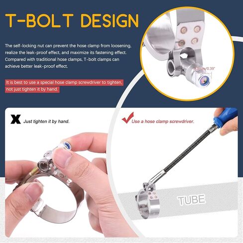 Hilitchi 12Pcs Stainless Steel T-Bolt Clamps with Rounded Band Edges Heavy Duty Turbo Intake Intercooler Clamp (38-43MM) for 1 3/16 Inch Hose in Saudi Arabia
