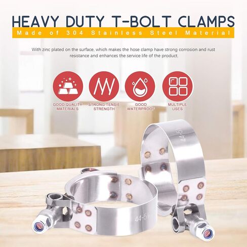 Hilitchi 12Pcs Stainless Steel T-Bolt Clamps with Rounded Band Edges Heavy Duty Turbo Intake Intercooler Clamp (38-43MM) for 1 3/16 Inch Hose in Saudi Arabia