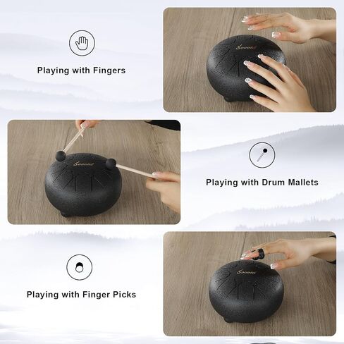 طبلة اللسان الفولاذية، طبلة اللسان 6 بوصة 8 ملاحظات مع حقيبة، أعواد الطبل، حامل مطرقة، اختيارات الأصابع وكتاب الموسيقى، طبلة يدوية للتعليم الموسيقي المبكر، يوجا التأمل زن (أزرق داكن) in Kuwait
