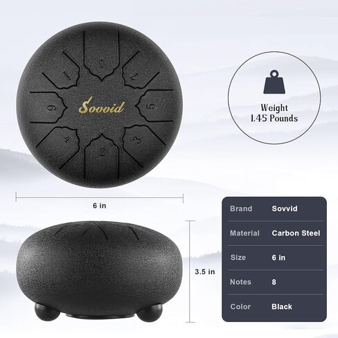 طبلة اللسان الفولاذية، طبلة اللسان 6 بوصة 8 ملاحظات مع حقيبة، أعواد الطبل، حامل مطرقة، اختيارات الأصابع وكتاب الموسيقى، طبلة يدوية للتعليم الموسيقي المبكر، يوجا التأمل زن (أزرق داكن) in Kuwait