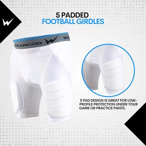 WEARCOG Pro-Flex Youth & Adult Football Girdle for Men's & Boy's, 5 Padded Integrated Football Pads with Hip, Tail, Thigh Pads and Cup Pocket in Kuwait