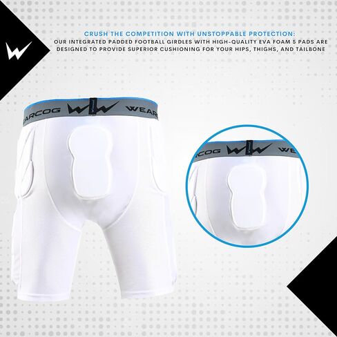 WEARCOG Pro-Flex Youth & Adult Football Girdle for Men's & Boy's, 5 Padded Integrated Football Pads with Hip, Tail, Thigh Pads and Cup Pocket in Kuwait
