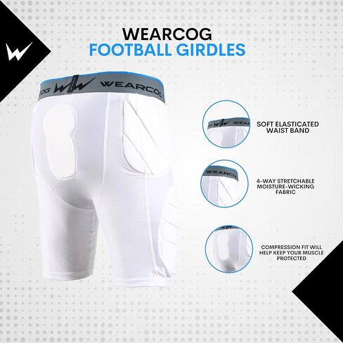 WEARCOG Pro-Flex Youth & Adult Football Girdle for Men's & Boy's, 5 Padded Integrated Football Pads with Hip, Tail, Thigh Pads and Cup Pocket in Kuwait