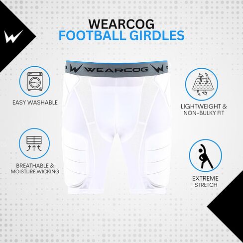 WEARCOG Pro-Flex Youth & Adult Football Girdle for Men's & Boy's, 5 Padded Integrated Football Pads with Hip, Tail, Thigh Pads and Cup Pocket in Kuwait