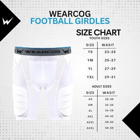 WEARCOG Pro-Flex Youth & Adult Football Girdle for Men's & Boy's, 5 Padded Integrated Football Pads with Hip, Tail, Thigh Pads and Cup Pocket in Kuwait
