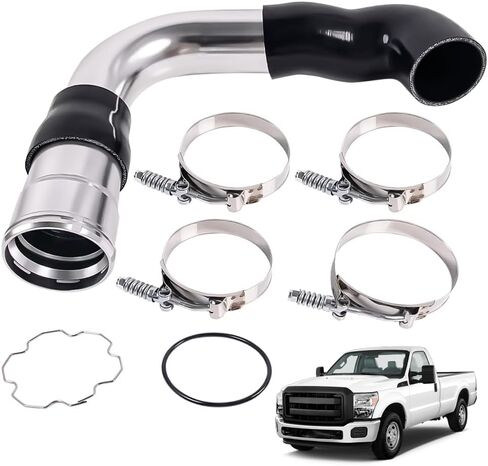 مجموعة ترقية أنابيب المبرد الداخلي والتمهيد الجانبي البارد مقاس 3.5 بوصة متوافقة مع Ford 6.7L Powerstroke Diesel F-250 F-350 F-450 2011-2016، قناة سحب الهواء للمبرد الداخلي (فضي) in Kuwait