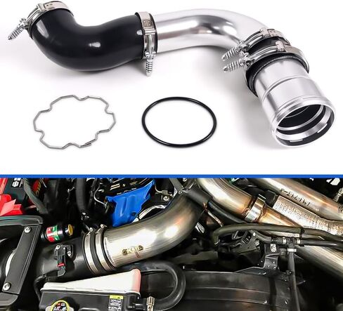 مجموعة ترقية أنابيب المبرد الداخلي والتمهيد الجانبي البارد مقاس 3.5 بوصة متوافقة مع Ford 6.7L Powerstroke Diesel F-250 F-350 F-450 2011-2016، قناة سحب الهواء للمبرد الداخلي (فضي) in Kuwait