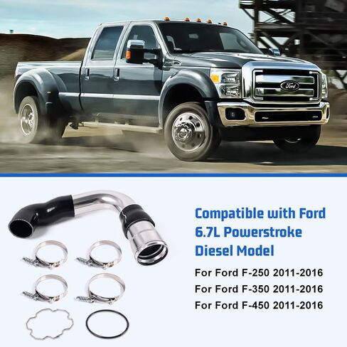 مجموعة ترقية أنابيب المبرد الداخلي والتمهيد الجانبي البارد مقاس 3.5 بوصة متوافقة مع Ford 6.7L Powerstroke Diesel F-250 F-350 F-450 2011-2016، قناة سحب الهواء للمبرد الداخلي (فضي) in Kuwait