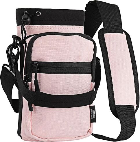 Nuovoware Water Bottle Carrier, 40oz Bottle Carrier Sports Water Bottle Holder with Adjustable Shoulder Strap, 2 Pockets Flask Sling Bag Drawstring Pouch for Climbing Hiking Walking, Carbon Black in Saudi Arabia
