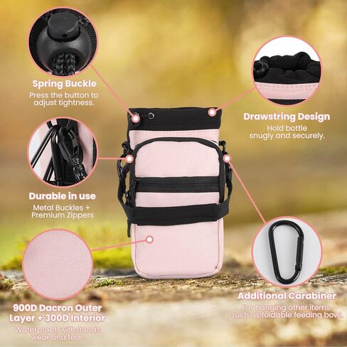 Nuovoware Water Bottle Carrier, 40oz Bottle Carrier Sports Water Bottle Holder with Adjustable Shoulder Strap, 2 Pockets Flask Sling Bag Drawstring Pouch for Climbing Hiking Walking, Carbon Black in Saudi Arabia