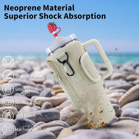 GUTAROR Water Bottle Carrier Bag Compatible with Stanley 30 40oz Tumbler with Handle, Water Bottle Holder with Adjustable Shoulder Strap 2 Straw Covers for Hiking Travelling Camping (Rose Quartz) in Kuwait