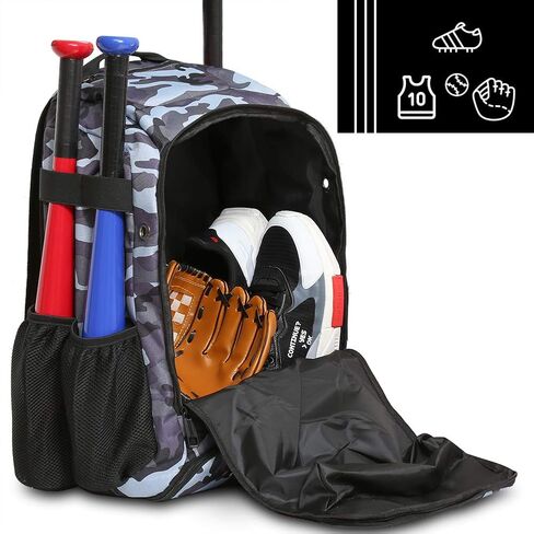 ZOEA Baseball Bat Bag Backpack, T-Ball & Softball Equipment & Gear for Youth and Adults, Large Capacity Holds 4 Bats, Helmet, Gloves, Cleats,Shoes Compartment & Helmet Holder in Kuwait