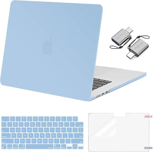 حافظة MOSISO متوافقة مع جهاز MacBook Air 15 بوصة إصدار 2023 2024 M3 A3114 M2 A2941 Liquid Retina Display Touch ID، حافظة بلاستيكية صلبة وغطاء لوحة مفاتيح وواقي شاشة ومحول من النوع C، أسود in Kuwait