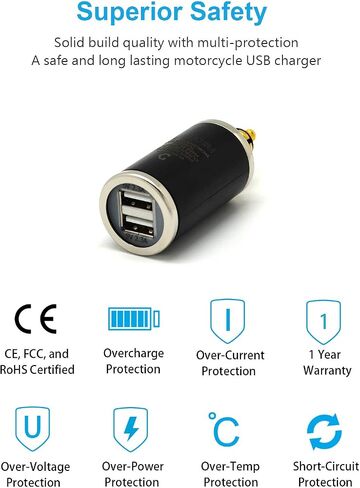 شاحن USB DIN للدراجة النارية من Cliff Top بقدرة 4.6 أمبير ومحول طاقة للدراجة النارية مع قابس DIN Hella متوافق مع دراجة نارية BMW Triumph Tiger Ducati (مستقيم) in Kuwait