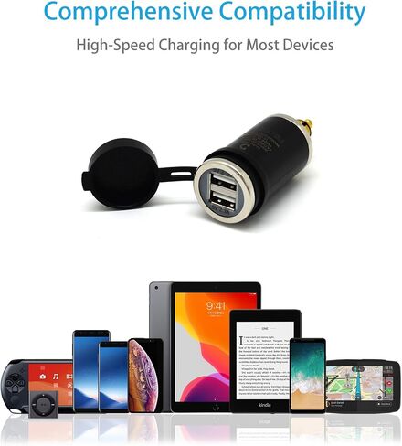 شاحن USB DIN للدراجة النارية من Cliff Top بقدرة 4.6 أمبير ومحول طاقة للدراجة النارية مع قابس DIN Hella متوافق مع دراجة نارية BMW Triumph Tiger Ducati (مستقيم) in Kuwait