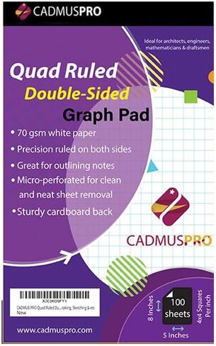 CADMUSPRO Junior Legal Size (5"x8") Small Graph Paper Pad, ¼" 4x4 Grid, 100 perforated sheets per pad, Tape Binding. Great for both Students and Professionals in Saudi Arabia