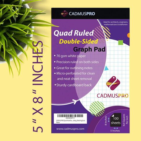 CADMUSPRO Junior Legal Size (5"x8") Small Graph Paper Pad, ¼" 4x4 Grid, 100 perforated sheets per pad, Tape Binding. Great for both Students and Professionals in Saudi Arabia