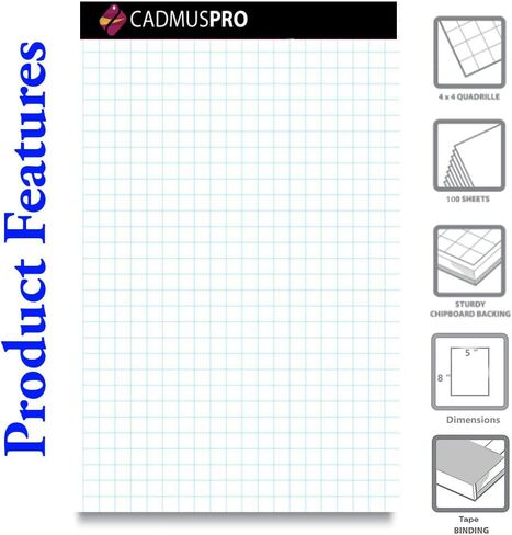 CADMUSPRO Junior Legal Size (5"x8") Small Graph Paper Pad, ¼" 4x4 Grid, 100 perforated sheets per pad, Tape Binding. Great for both Students and Professionals in Saudi Arabia