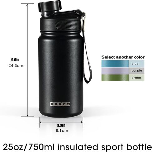 Sports Water Bottle - 25.36 oz (approx. 750 ml) with straw, leak proof - metal vacuum bottle - Stainless Steel Gym & Sport Bottles for Men, Women & Kids - Double Walled, Insulated Thermos (black) in Saudi Arabia