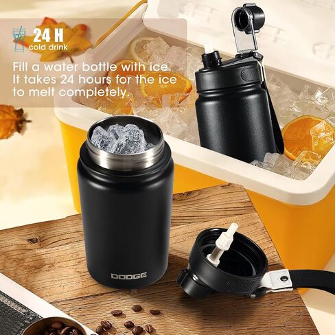 Sports Water Bottle - 25.36 oz (approx. 750 ml) with straw, leak proof - metal vacuum bottle - Stainless Steel Gym & Sport Bottles for Men, Women & Kids - Double Walled, Insulated Thermos (black) in Saudi Arabia