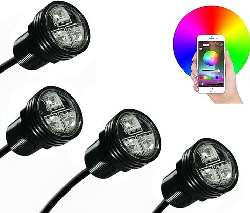 4 قطع RGB NPT LED قارب استنزاف التوصيل الخفيفة، IP68 قارب مقاوم للماء LED ضوء بحري أضواء تحت الماء التطبيق وRF التحكم عن بعد لقارب عائم كاياك يخت باخرة الصيد in Kuwait