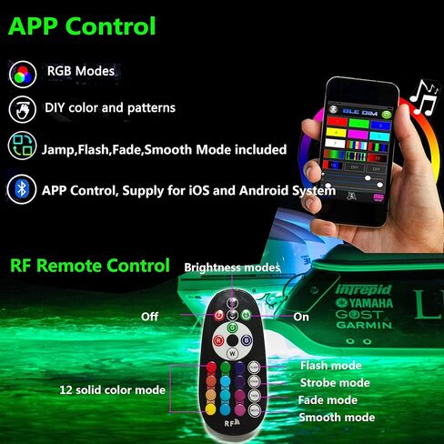 4 قطع RGB NPT LED قارب استنزاف التوصيل الخفيفة، IP68 قارب مقاوم للماء LED ضوء بحري أضواء تحت الماء التطبيق وRF التحكم عن بعد لقارب عائم كاياك يخت باخرة الصيد in Kuwait